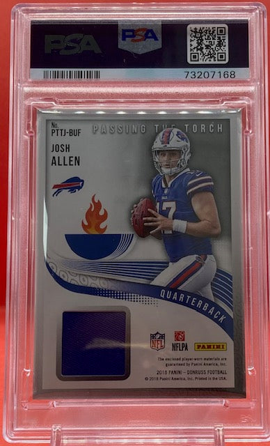 Josh Allen - 2018 PANINI DONRUSS KELLY/ALLEN PASSING THE TORCH JERSEYS /49 #BUF PSA 8 NM-MT